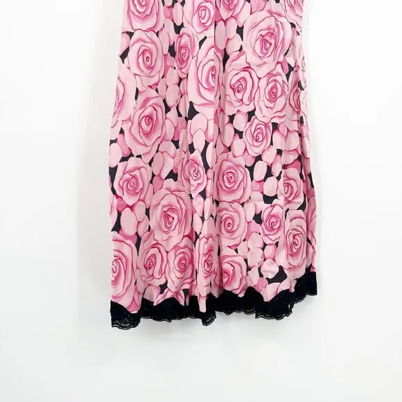 NICK &amp; NORA Womens 100% Silk Coquette Floral Rose Print Pajama Slip Dress Size S