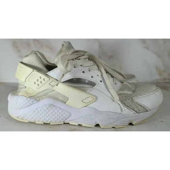Nike Air Huarache Mens Triple White Platinum Running Shoes 318429-111 Size 8.5