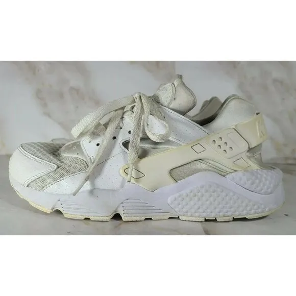 Nike Air Huarache Mens Triple White Platinum Running Shoes 318429-111 Size 8.5