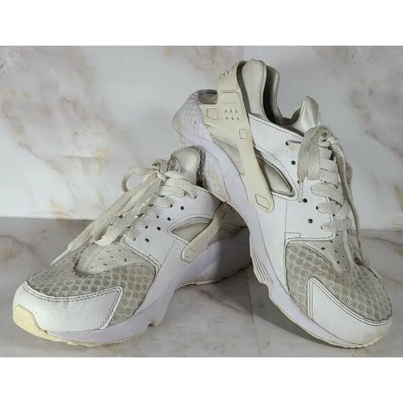 Nike Air Huarache Mens Triple White Platinum Running Shoes 318429-111 Size 8.5
