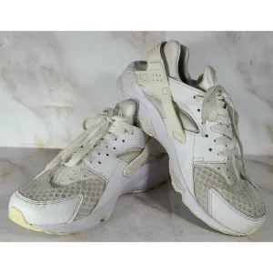 Nike Air Huarache Mens Triple White Platinum Running Shoes 318429-111 Size 8.5