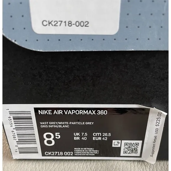 Nike Air Vapormax 360 Grey Red CK2718-002 Mens Size 8.5 New In Box