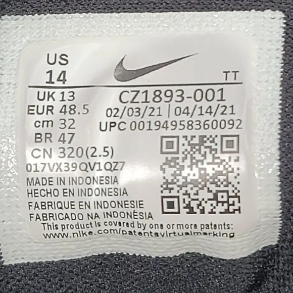Nike Air Zoom Pegasus 38 Men's Black Running Shoes CZ1893-001 US Size 14