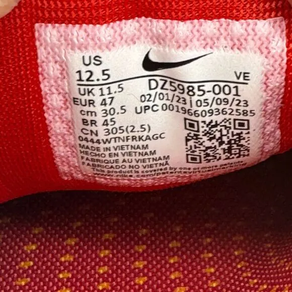 Nike Air Zoom Pegasus 40 Men's 12.5 Shoes 'Kansas City Chiefs' Running Sneakers