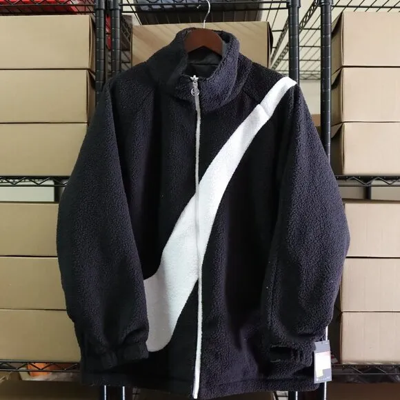 Nike Faux Fur Oversized Jacket Black White DM1759-010 Women's XL NWT MSRP $175