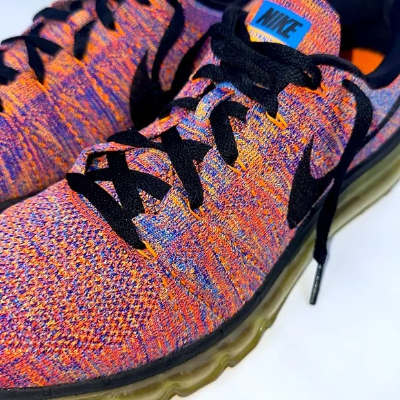Nike Flyknit Max Running Shoes. Mens size 12.5. Multi Blue, Orange &amp; Black.