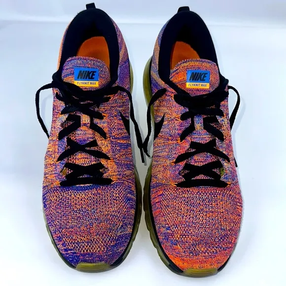 Nike Flyknit Max Running Shoes. Mens size 12.5. Multi Blue, Orange &amp; Black.