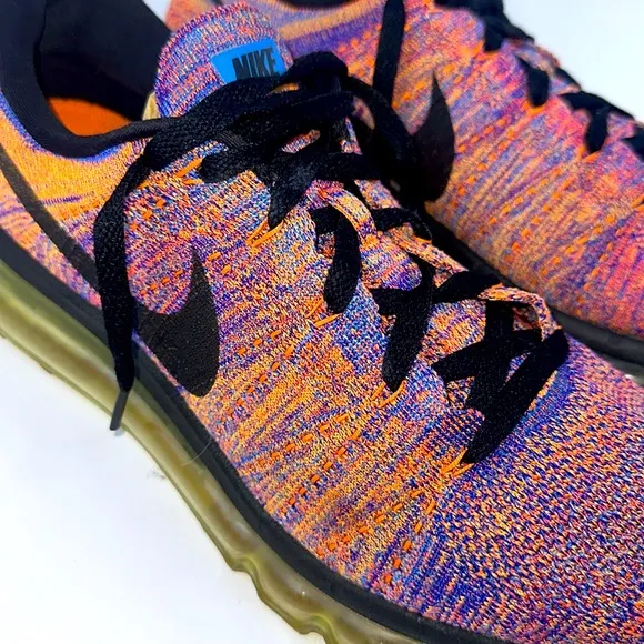 Nike Flyknit Max Running Shoes. Mens size 12.5. Multi Blue, Orange &amp; Black.