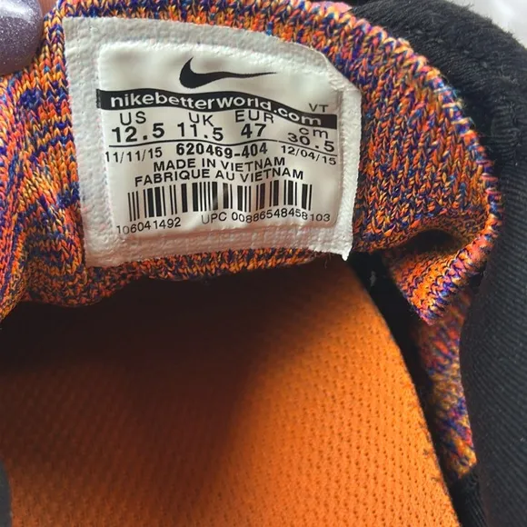 Nike Flyknit Max Running Shoes. Mens size 12.5. Multi Blue, Orange &amp; Black.