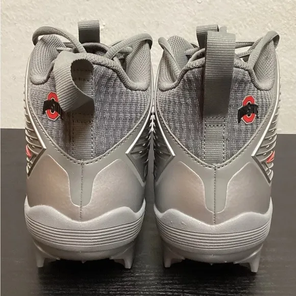 Nike Force Savage sz 14 Red/Grey Ohio State PE cleats NCAA Football Wow