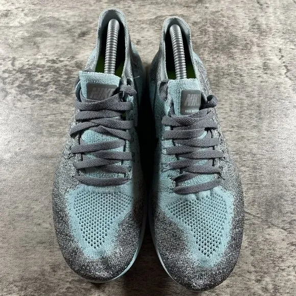 Nike Free RN Flyknit (GS) Girl's Size 4.5Y Running Shoes Gray Blue