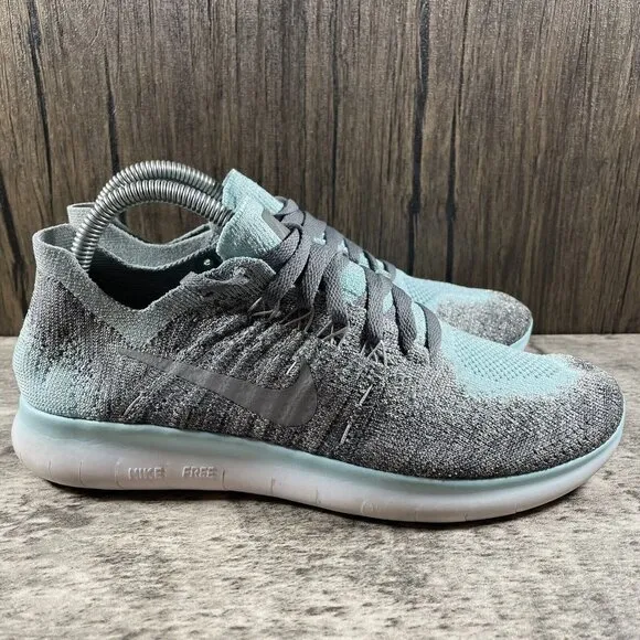 Nike Free RN Flyknit (GS) Girl's Size 4.5Y Running Shoes Gray Blue