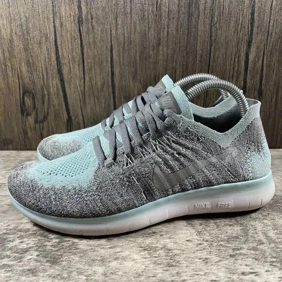 Nike Free RN Flyknit (GS) Girl's Size 4.5Y Running Shoes Gray Blue