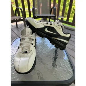 Nike Golf Shoes Spiked Leather Comfort Athletic White Black Mens Size 10.5