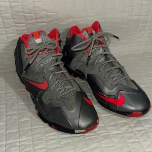 Nike LeBron XI Elite Kids Gray and Red Athletic Shoes 7Y