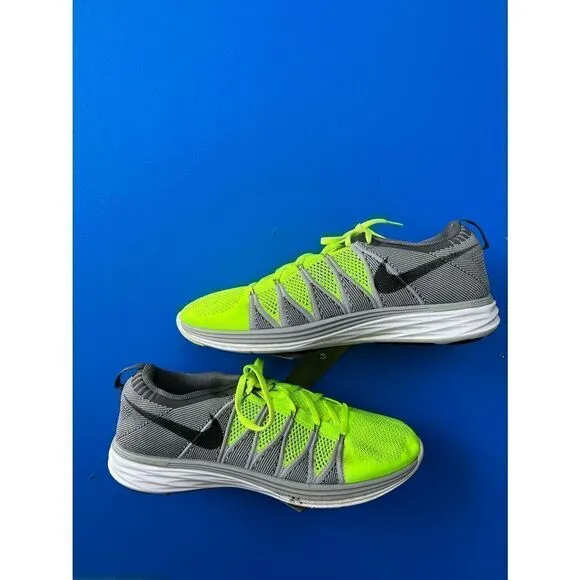 Nike Mens FlyKnit Lunar 2 620465-700 Gray Volt Running Shoes Lace Up Size 13