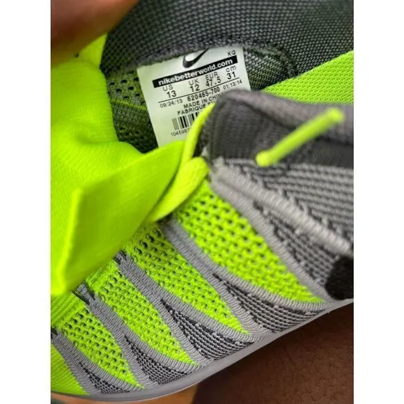 Nike Mens FlyKnit Lunar 2 620465-700 Gray Volt Running Shoes Lace Up Size 13