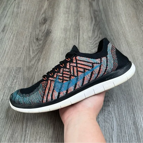 Nike Mens Free 4.0 Flyknit Running Shoes Black Blue 717075-009 Barefoot Knit 9.5
