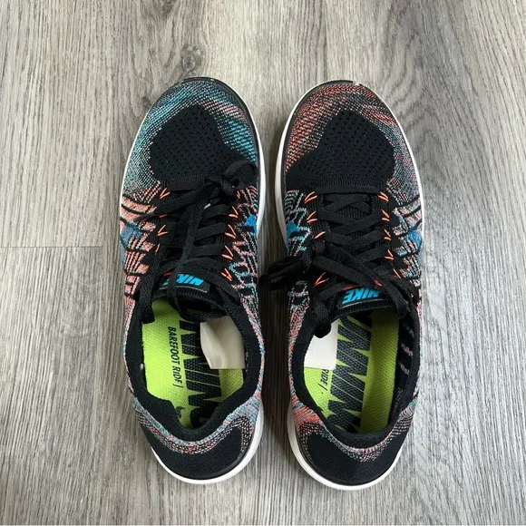 Nike Mens Free 4.0 Flyknit Running Shoes Black Blue 717075-009 Barefoot Knit 9.5
