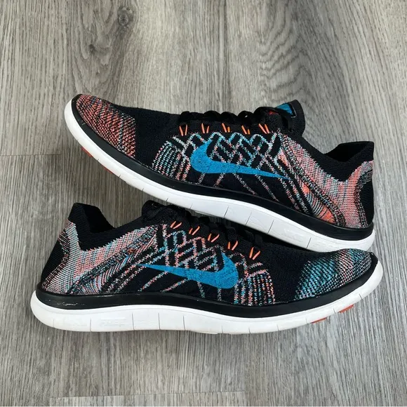 Nike Mens Free 4.0 Flyknit Running Shoes Black Blue 717075-009 Barefoot Knit 9.5