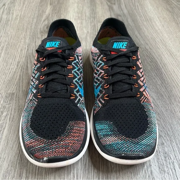 Nike Mens Free 4.0 Flyknit Running Shoes Black Blue 717075-009 Barefoot Knit 9.5