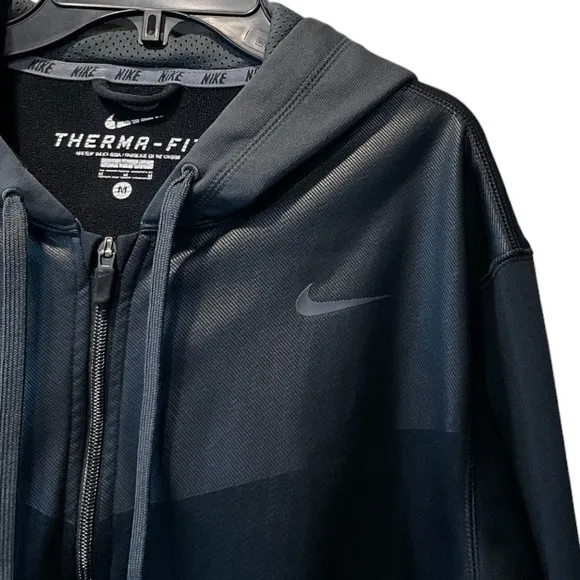 Nike Therma Dri-Fit Zip Up Hooded Coat Performance Jacket Black Gray Size Medium