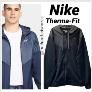 Nike Therma Dri-Fit Zip Up Hooded Coat Performance Jacket Black Gray Size Medium