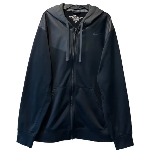 Nike Therma Dri-Fit Zip Up Hooded Coat Performance Jacket Black Gray Size Medium