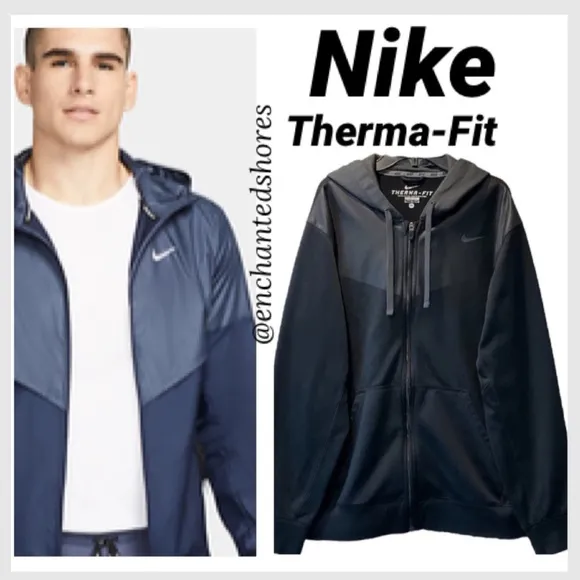 Nike Therma Dri-Fit Zip Up Hooded Coat Performance Jacket Black Gray Size Medium