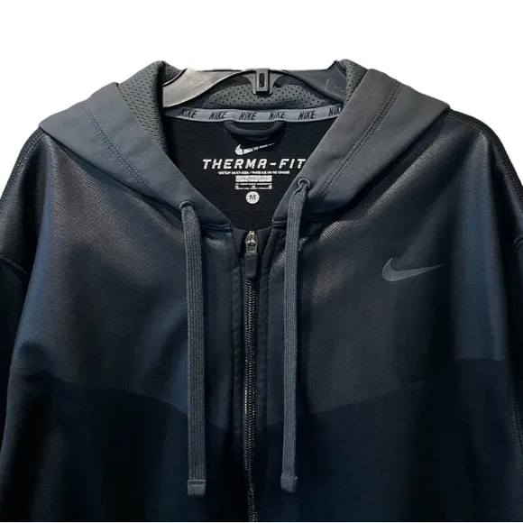 Nike Therma Dri-Fit Zip Up Hooded Coat Performance Jacket Black Gray Size Medium