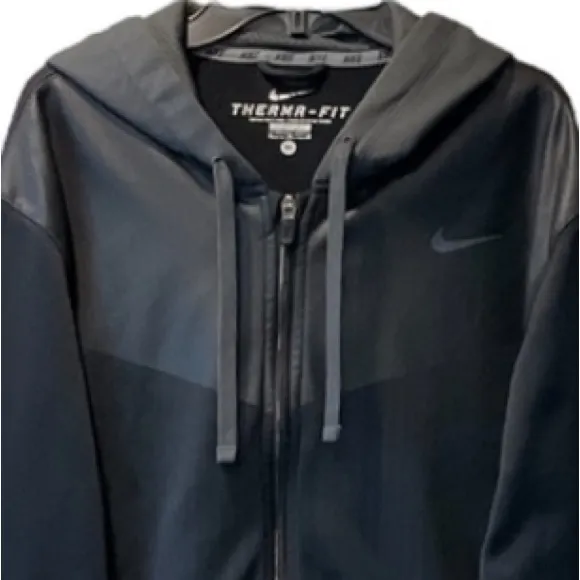 Nike Therma Dri-Fit Zip Up Hooded Coat Performance Jacket Black Gray Size Medium