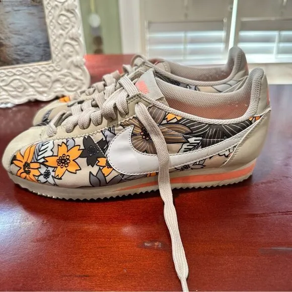 Nike Cortez Floral Beige Sneakers Size 6.5