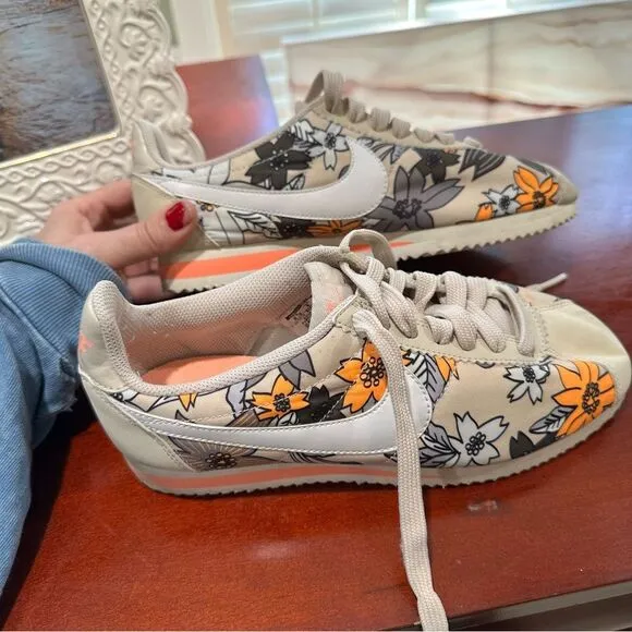 Nike Cortez Floral Beige Sneakers Size 6.5