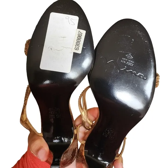 ❤️Nina Bronze Golden Brown Rhinestone Bedazzled Foil Camouflage Kitten Heels☆