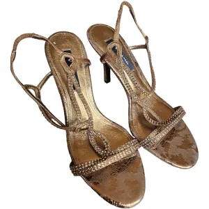 ❤️Nina Bronze Golden Brown Rhinestone Bedazzled Foil Camouflage Kitten Heels☆