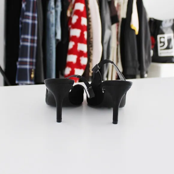 Nina Laraine Satin Slingback Peep Toe Heels with Bow Accent