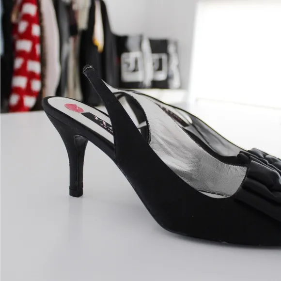 Nina Laraine Satin Slingback Peep Toe Heels with Bow Accent