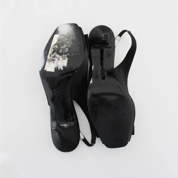 Nina Laraine Satin Slingback Peep Toe Heels with Bow Accent