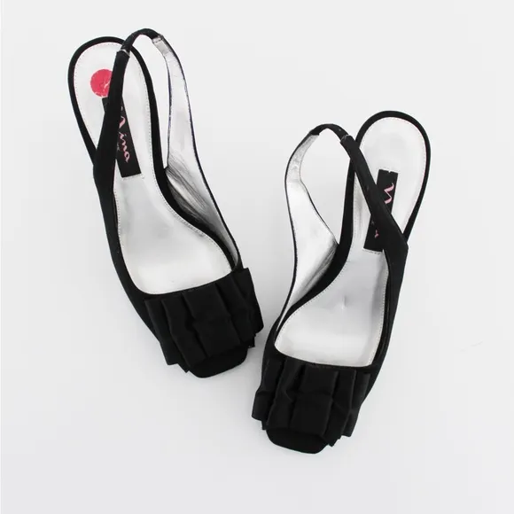Nina Laraine Satin Slingback Peep Toe Heels with Bow Accent