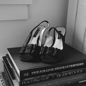 Nina Laraine Satin Slingback Peep Toe Heels with Bow Accent