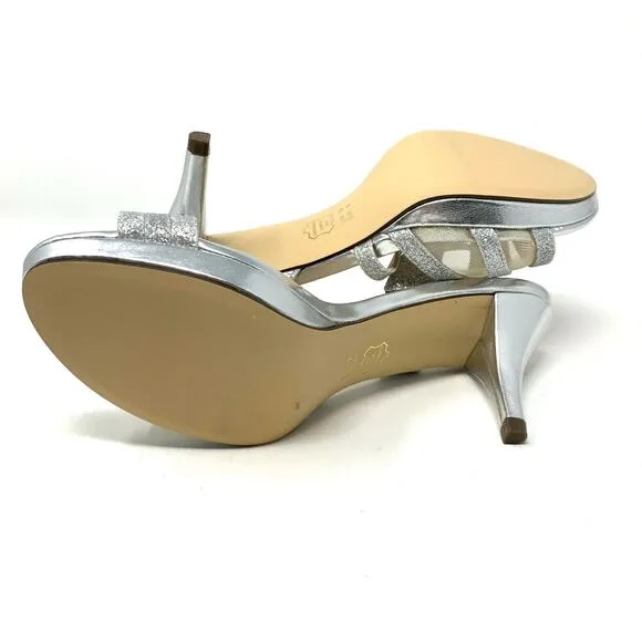 Nina Women’s Nazima Open Toe Slingback Heels Silver Glitter Size 6M