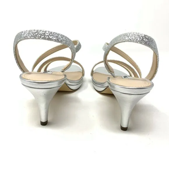 Nina Women’s Nazima Open Toe Slingback Heels Silver Glitter Size 6M