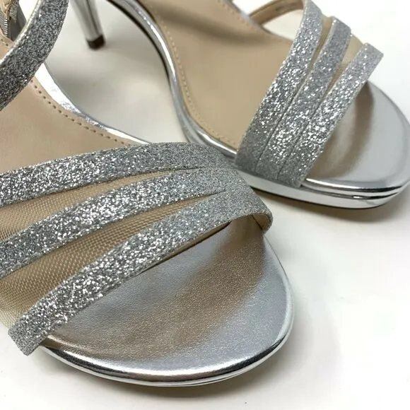 Nina Women’s Nazima Open Toe Slingback Heels Silver Glitter Size 6M