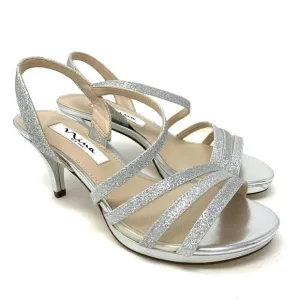 Nina Women’s Nazima Open Toe Slingback Heels Silver Glitter Size 6M