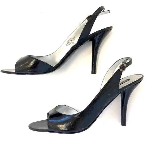 Nine West Black Patent Leather Slingback Heels 10M