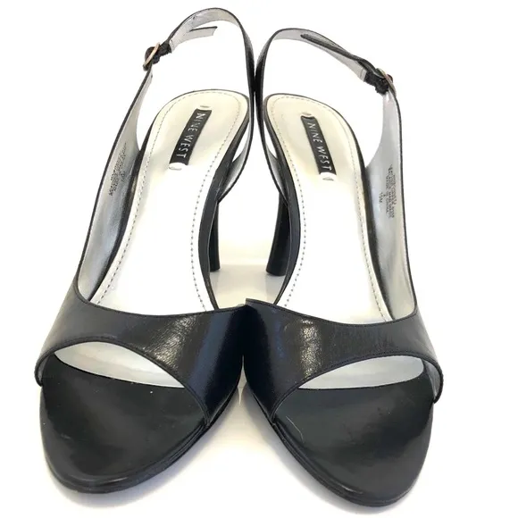 Nine West Black Patent Leather Slingback Heels 10M