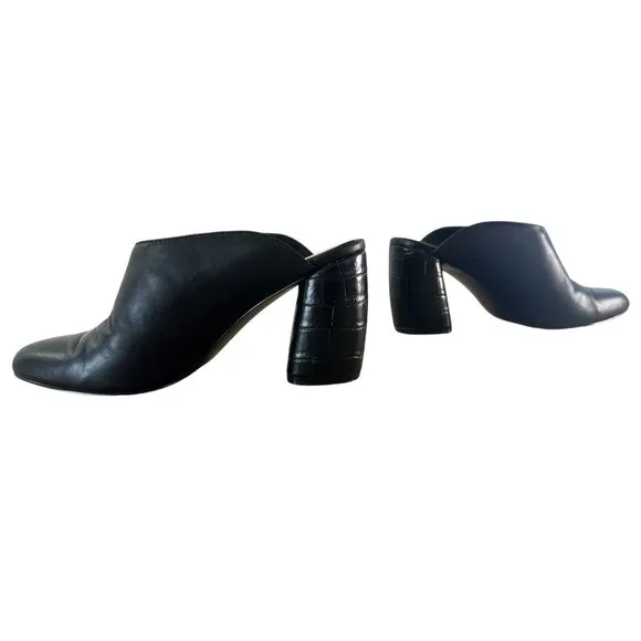 Nine West Leather Mules Clogs Womens 8.5 Black Slip On Round Block Heels Grunge