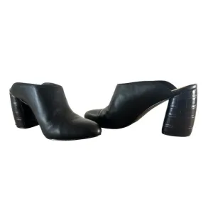 Nine West Leather Mules Clogs Womens 8.5 Black Slip On Round Block Heels Grunge