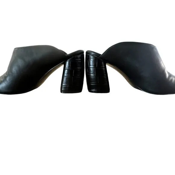 Nine West Leather Mules Clogs Womens 8.5 Black Slip On Round Block Heels Grunge