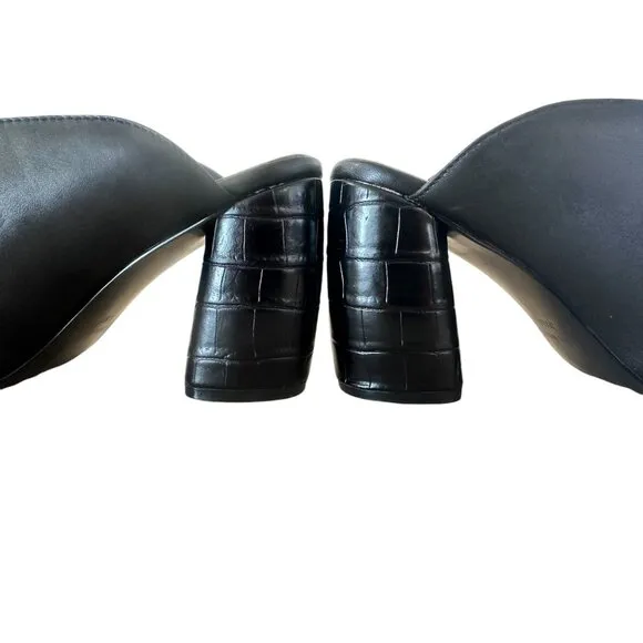 Nine West Leather Mules Clogs Womens 8.5 Black Slip On Round Block Heels Grunge